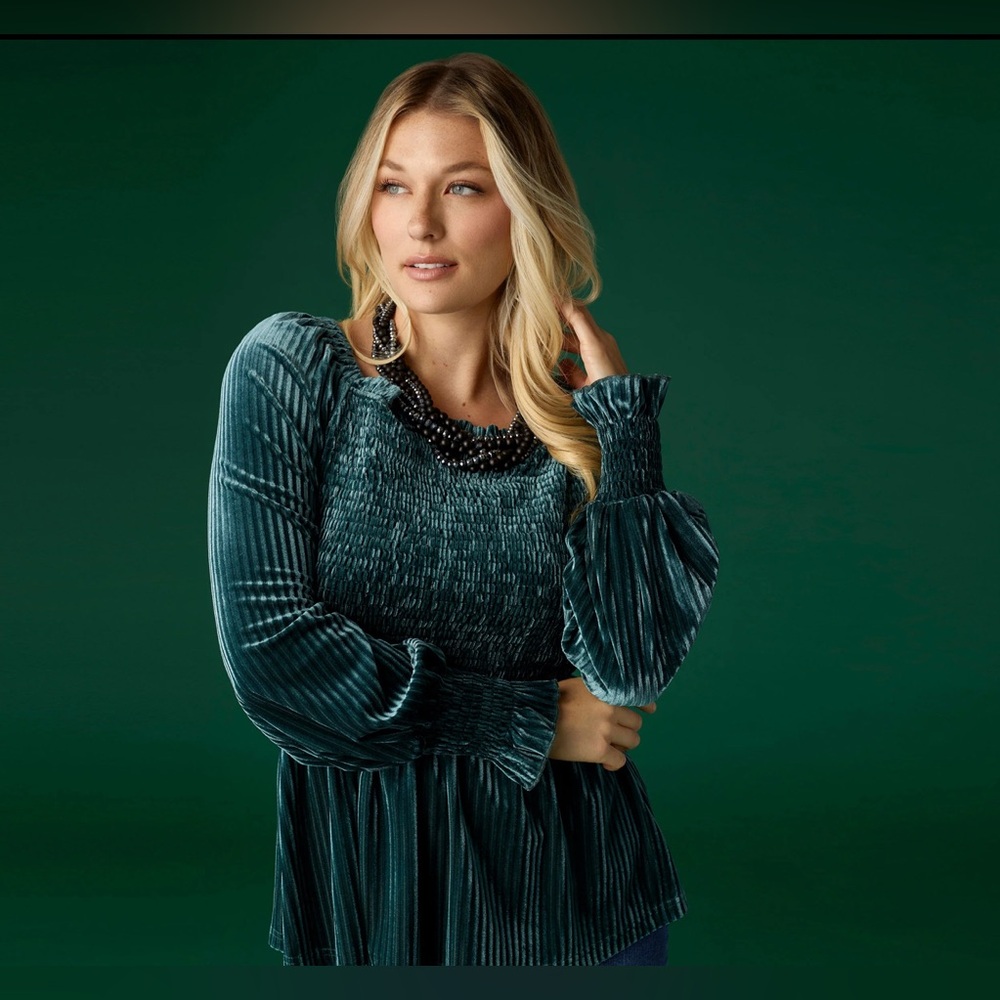 Coco + Carmen Smocked Velour Long Sleeve Blouse, Size XS, NWT